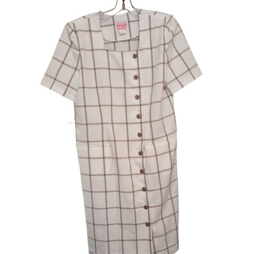 Vintage HeuryLes Petite Dress Button Down Short Sleeve Plaid with Belted waist